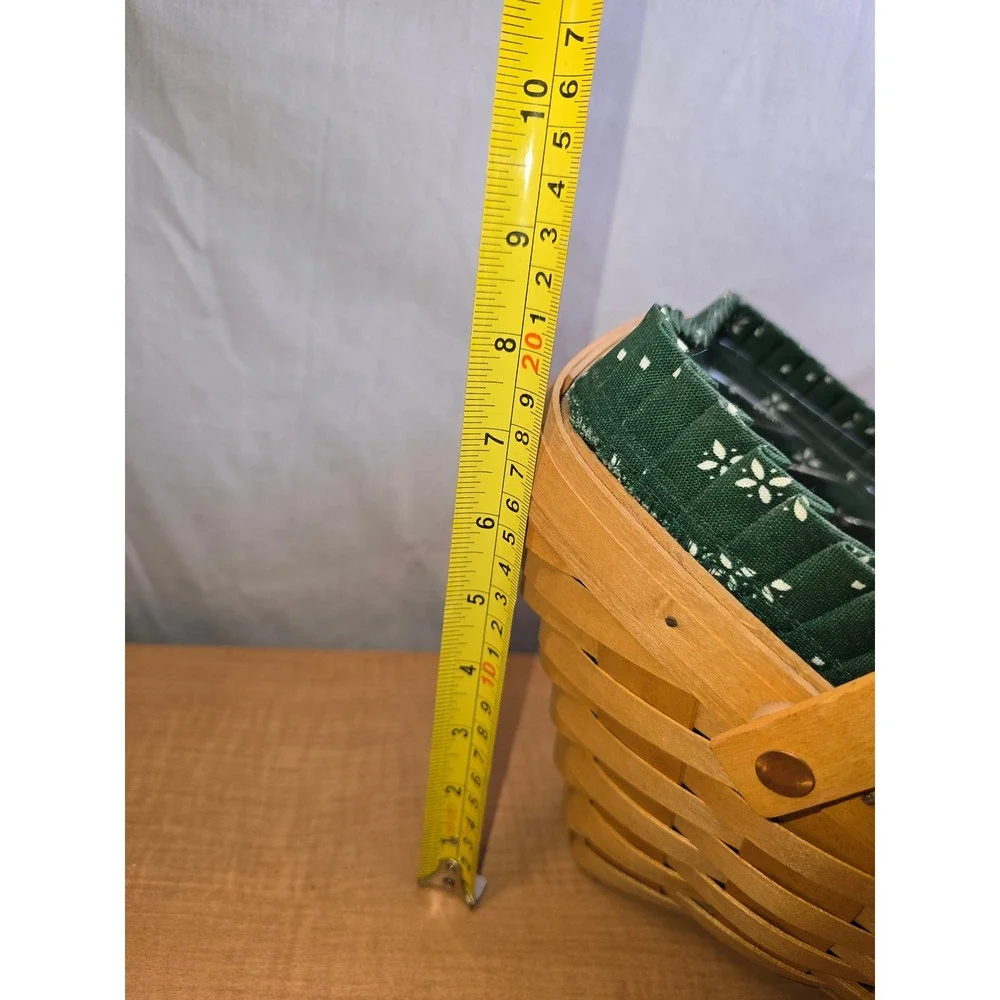Vintage Longaberger Signed Basket, Liner, Insert, paperwork Slanted Swing Handle